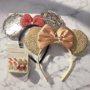 3 Piece Lot~ Minnie Mouse Ears and Earrings!~ Disney Vacation Accessories (BB)